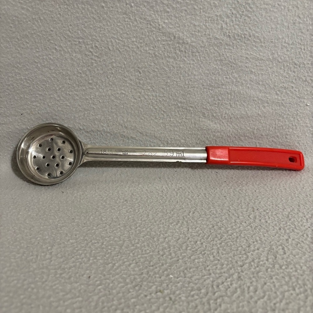 Stainless Steel Strainer Spoon with Red Handle